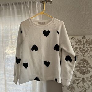 LOFT White Sweater with Black Heart Motifs